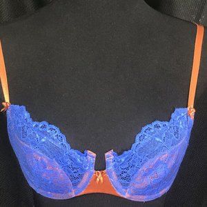 Fredericks of Hollywood Cobalt Blue & Copper Underwire Bra Light Padding